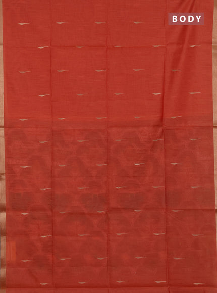Semi dupion saree peach orange and maroon with allover zari woven buttas and zari woven border