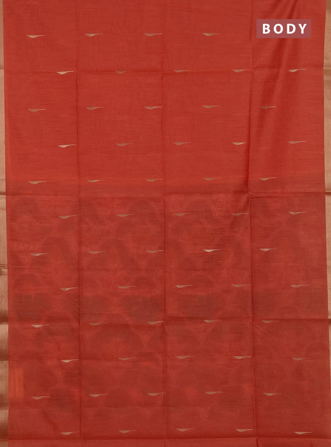 Semi dupion saree peach orange and maroon with allover zari woven buttas and zari woven border