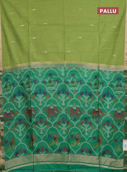 Semi dupion saree light green and teal green with allover zari woven buttas and zari woven border