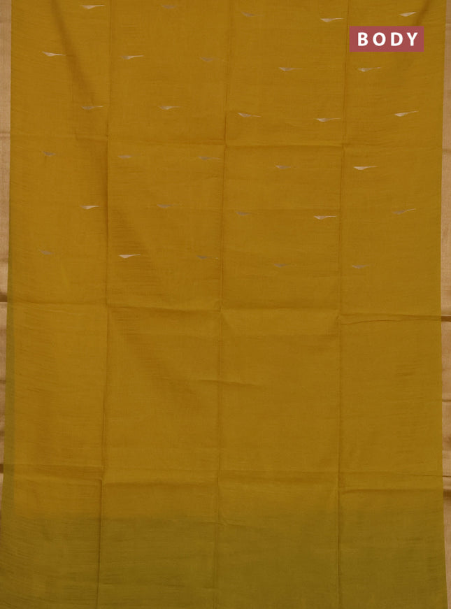 Semi dupion saree mustard yellow and light green with allover zari woven buttas and zari woven border