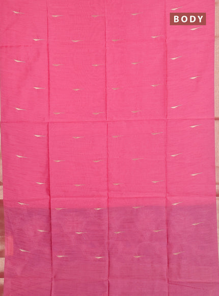 Semi dupion saree peach pink and magenta pink with allover zari woven buttas and zari woven border