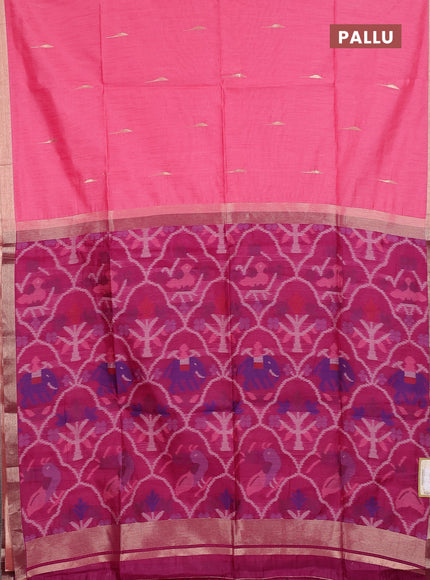 Semi dupion saree peach pink and magenta pink with allover zari woven buttas and zari woven border