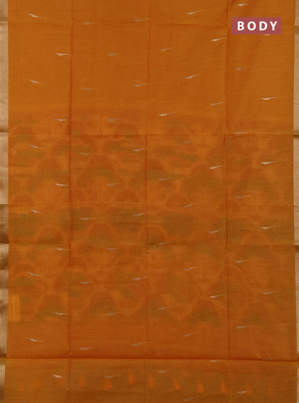 Semi dupion saree sunset orange and red with allover zari woven buttas and zari woven border