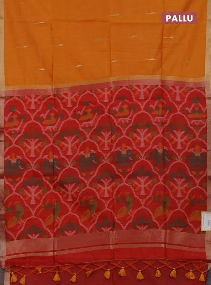 Semi dupion saree sunset orange and red with allover zari woven buttas and zari woven border