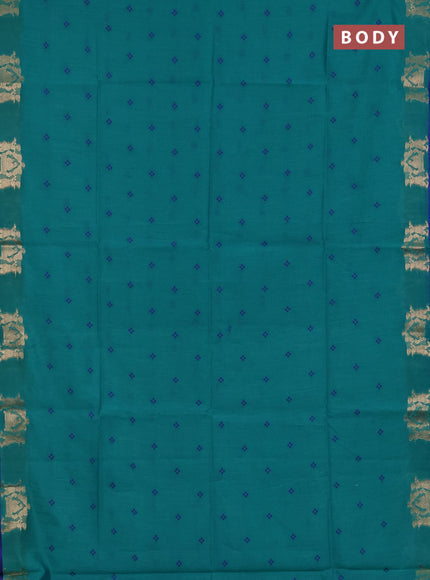 Semi dupion saree teal green and blue with allover bandhani thread woven buttas and zari woven butta border