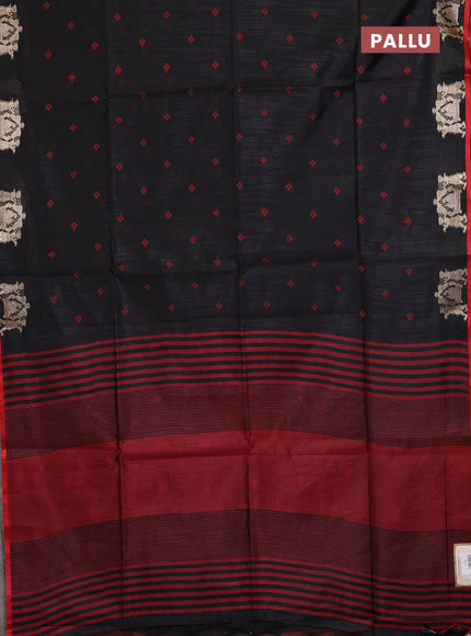 Semi dupion saree black and red with allover bandhani thread woven buttas and zari woven butta border