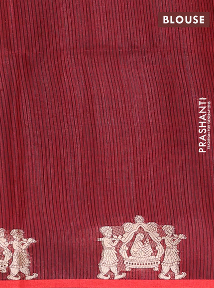 Semi dupion saree black and red with allover bandhani thread woven buttas and zari woven butta border