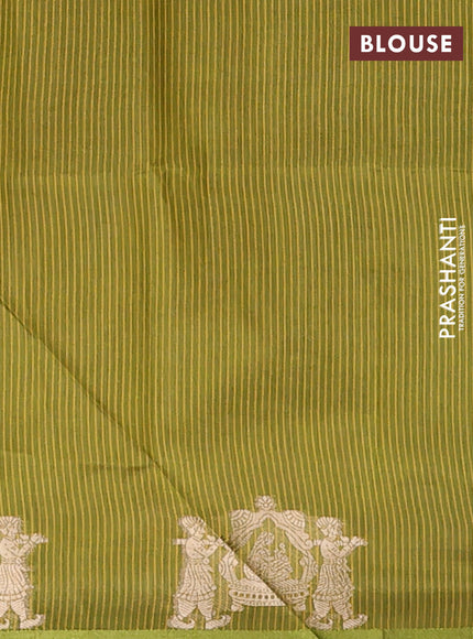 Semi dupion saree mustard yellow and light green with allover bandhani thread woven buttas and zari woven butta border