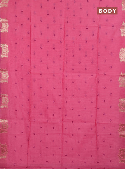 Semi dupion saree peach pink and magenta pink with allover bandhani thread woven buttas and zari woven butta border