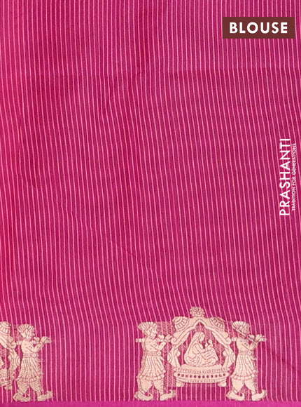 Semi dupion saree peach pink and magenta pink with allover bandhani thread woven buttas and zari woven butta border