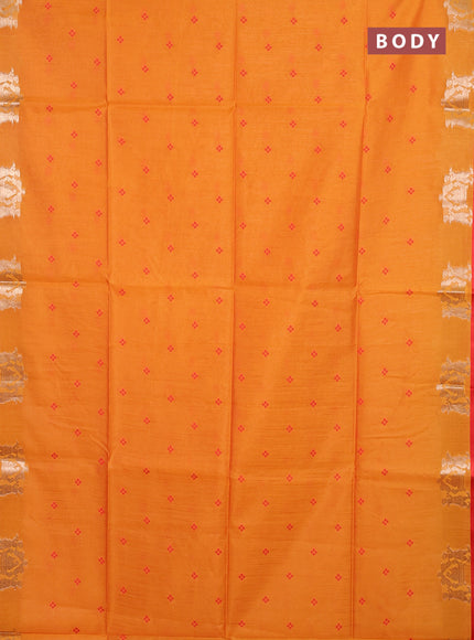 Semi dupion saree sunset orange and red with allover bandhani thread woven buttas and zari woven butta border