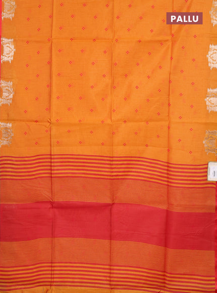 Semi dupion saree sunset orange and red with allover bandhani thread woven buttas and zari woven butta border