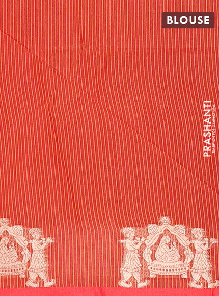 Semi dupion saree sunset orange and red with allover bandhani thread woven buttas and zari woven butta border