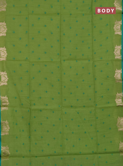 Semi dupion saree light green and teal green with allover bandhani thread woven buttas and zari woven butta border