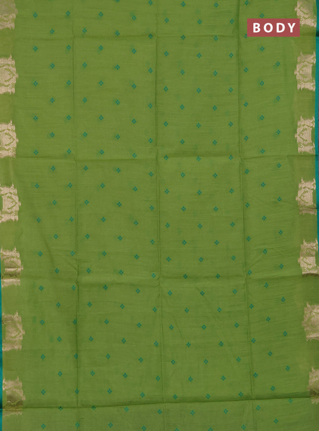 Semi dupion saree light green and teal green with allover bandhani thread woven buttas and zari woven butta border