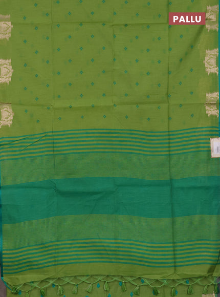 Semi dupion saree light green and teal green with allover bandhani thread woven buttas and zari woven butta border