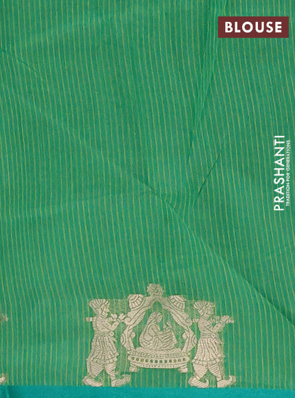 Semi dupion saree light green and teal green with allover bandhani thread woven buttas and zari woven butta border