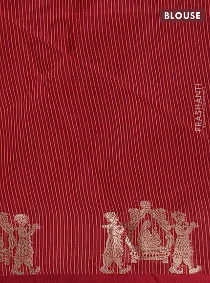 Semi dupion saree peach orange and maroon with allover bandhani thread woven buttas and zari woven butta border