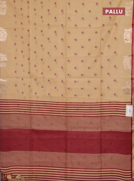 Semi dupion saree beige and maroon with allover bandhani thread woven buttas and zari woven butta border
