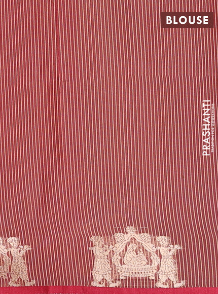Semi dupion saree beige and maroon with allover bandhani thread woven buttas and zari woven butta border