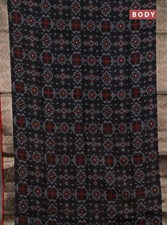 Semi dupion saree black and maroon with allover thread weaves pattern and zari woven border