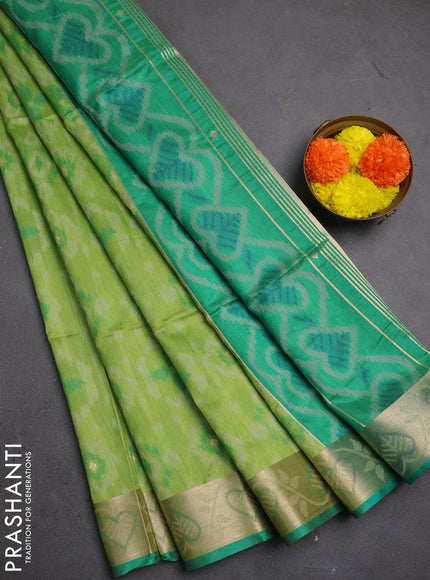 Semi dupion saree light green and green with allover thread weaves pattern and zari woven border