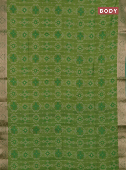 Semi dupion saree light green and green with allover thread weaves pattern and zari woven border
