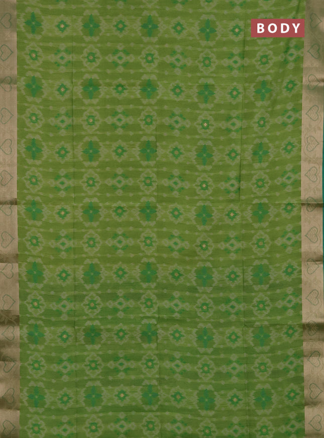 Semi dupion saree light green and green with allover thread weaves pattern and zari woven border