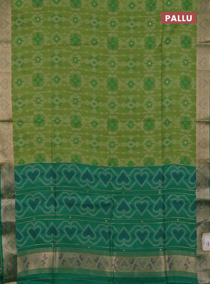 Semi dupion saree light green and green with allover thread weaves pattern and zari woven border