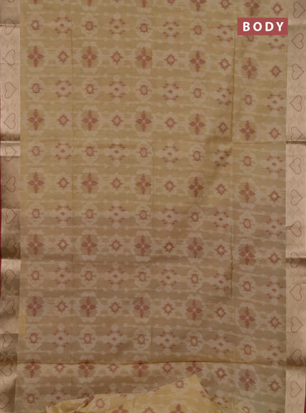 Semi dupion saree beige and maroon with allover thread weaves pattern and zari woven border