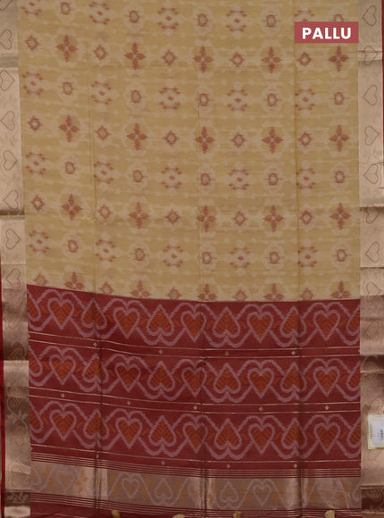 Semi dupion saree beige and maroon with allover thread weaves pattern and zari woven border