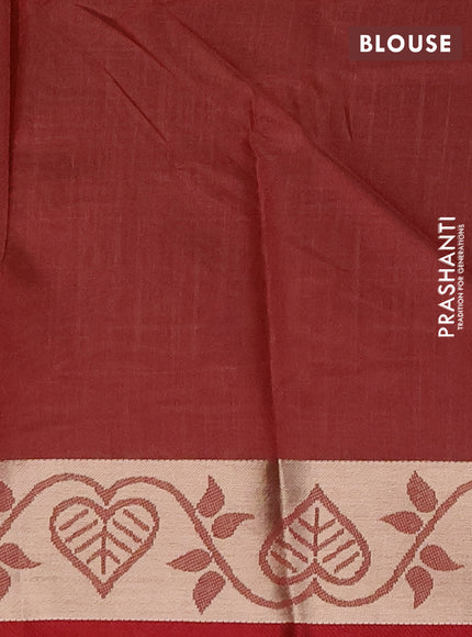 Semi dupion saree beige and maroon with allover thread weaves pattern and zari woven border