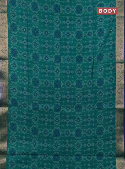 Semi dupion saree teal green and blue with allover thread weaves pattern and zari woven border