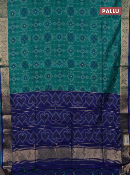 Semi dupion saree teal green and blue with allover thread weaves pattern and zari woven border