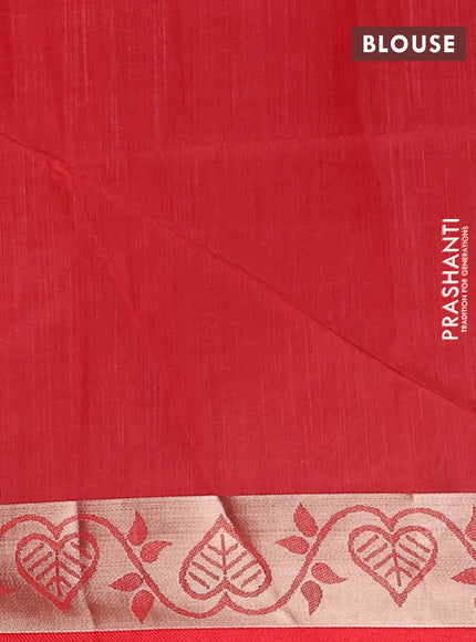 Semi dupion saree sunset orange and red with allover thread weaves pattern and zari woven border