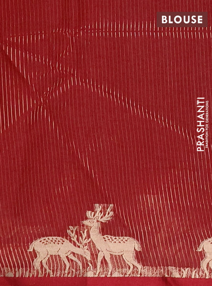 Semi dupion saree peach orange and maroon with allover bandhani thread woven buttas and zari woven butta border
