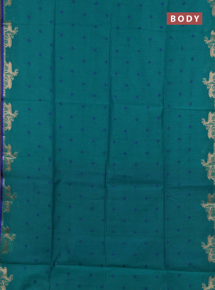 Semi dupion saree teal green and blue with allover bandhani thread woven buttas and zari woven butta border