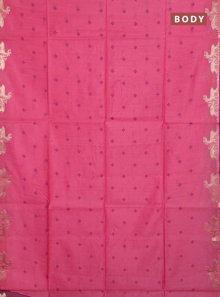 Semi dupion saree peach pink and magenta pink with allover bandhani thread woven buttas and zari woven butta border