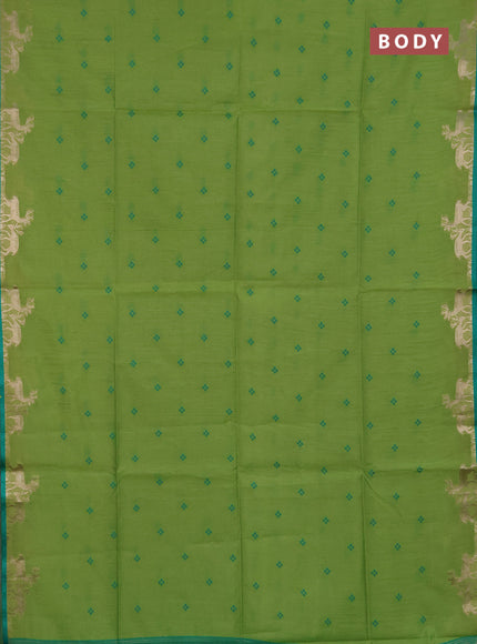 Semi dupion saree light green and teal green with allover bandhani thread woven buttas and zari woven butta border