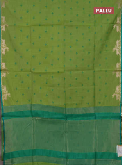 Semi dupion saree light green and teal green with allover bandhani thread woven buttas and zari woven butta border