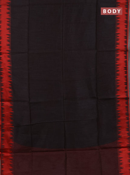 Semi dupion saree black and maroon with allover thread stripe pattern and thread woven border