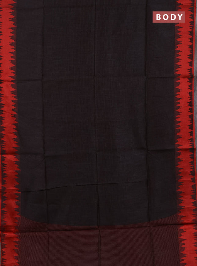 Semi dupion saree black and maroon with allover thread stripe pattern and thread woven border