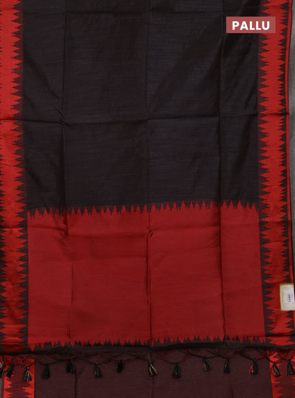 Semi dupion saree black and maroon with allover thread stripe pattern and thread woven border