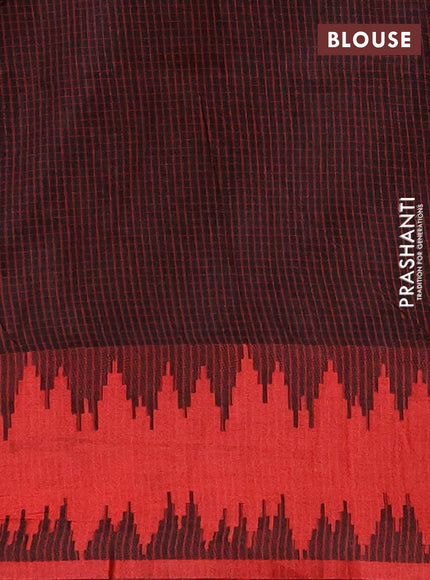 Semi dupion saree black and maroon with allover thread stripe pattern and thread woven border