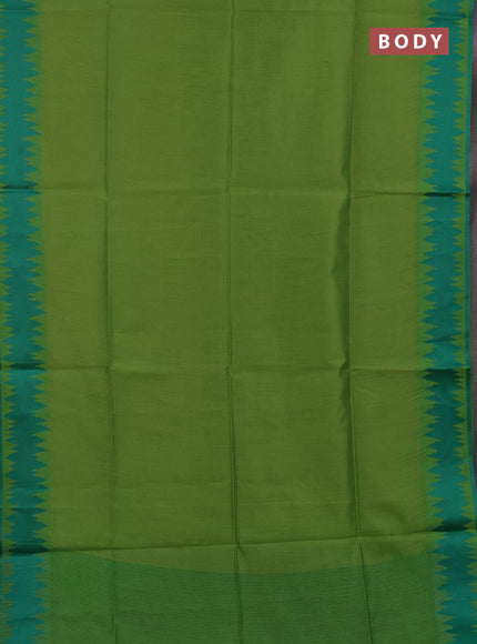 Semi dupion saree light green and teal green with allover thread stripe pattern and thread woven border