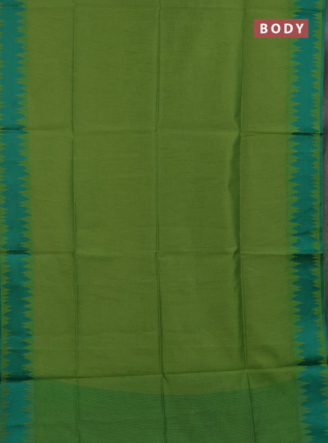 Semi dupion saree light green and teal green with allover thread stripe pattern and thread woven border