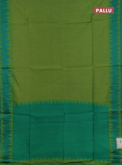 Semi dupion saree light green and teal green with allover thread stripe pattern and thread woven border