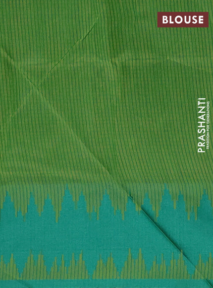 Semi dupion saree light green and teal green with allover thread stripe pattern and thread woven border