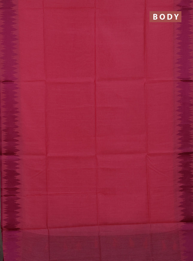 Semi dupion saree peach pink and magenta pink with allover thread stripe pattern and thread woven border