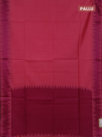 Semi dupion saree peach pink and magenta pink with allover thread stripe pattern and thread woven border